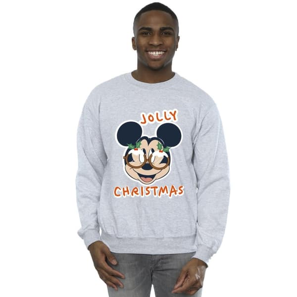 Disney Mens Mickey Mouse Jolly Christmas Glasses Sweatshirt