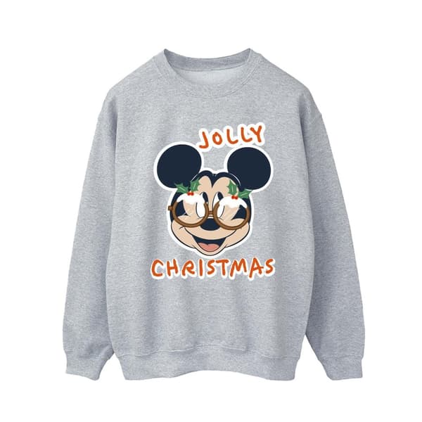 Disney Mens Mickey Mouse Jolly Christmas Glasses Sweatshirt