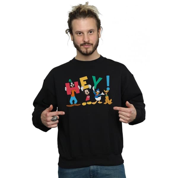 Disney Mens Mickey Mouse Friends Hey Sweatshirt