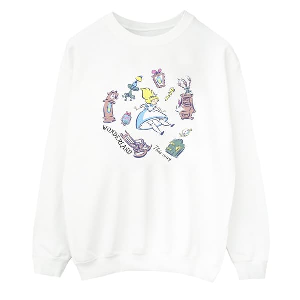 Disney Mens Alice In Wonderland Falling Sweatshirt White XXL