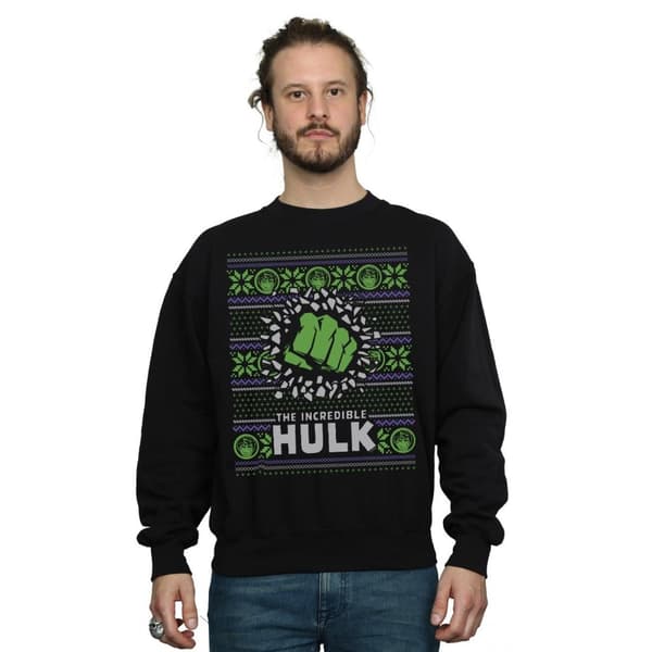 Marvel Mens Incredible Hulk Fair Isle Sweatshirt
