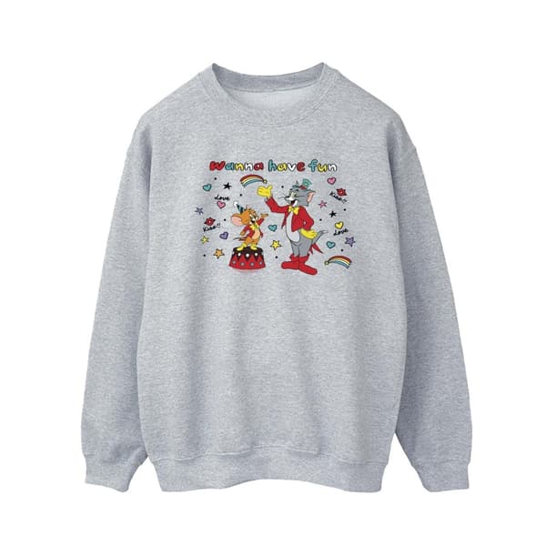 Tom And Jerry Mens Wanna Have Fun Sweatshirt Sports Grey 5XL