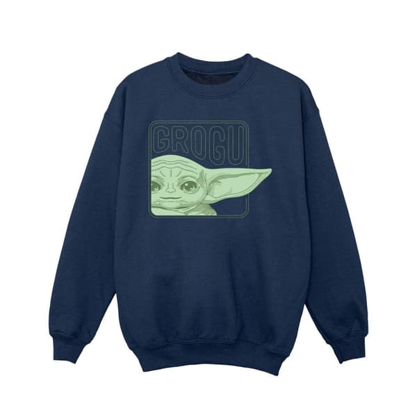 Star Wars Girls The Mandalorian Grogu Box Sweatshirt Navy Blue 3-4 Years