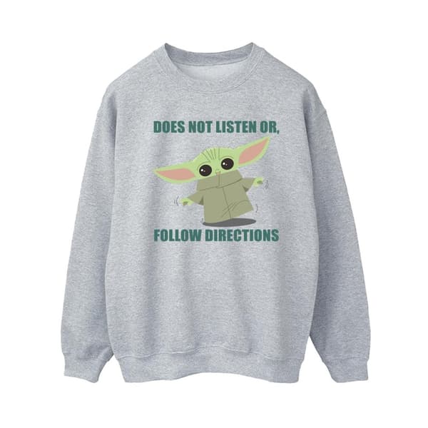 Star Wars Dam/Tjej The Mandalorian Grogu Does Not Listen Sweatshirt Sports Grey L