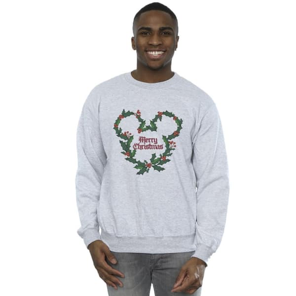 Disney Mens Mickey Mouse Merry Christmas Holly Sweatshirt