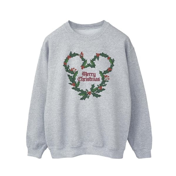 Disney Mens Mickey Mouse Merry Christmas Holly Sweatshirt