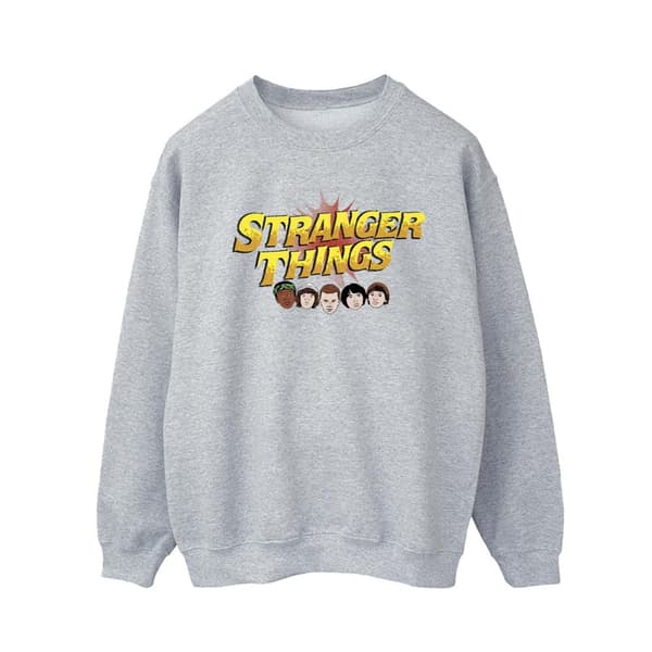 Netflix Mens Stranger Things Comic Heads Sweatshirt Sports Grey 5XL