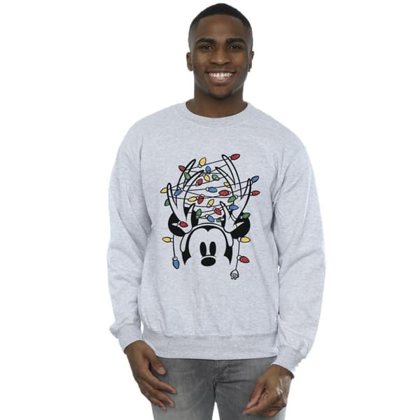 Disney Mens Mickey Mouse Christmas Head Lights Sweatshirt