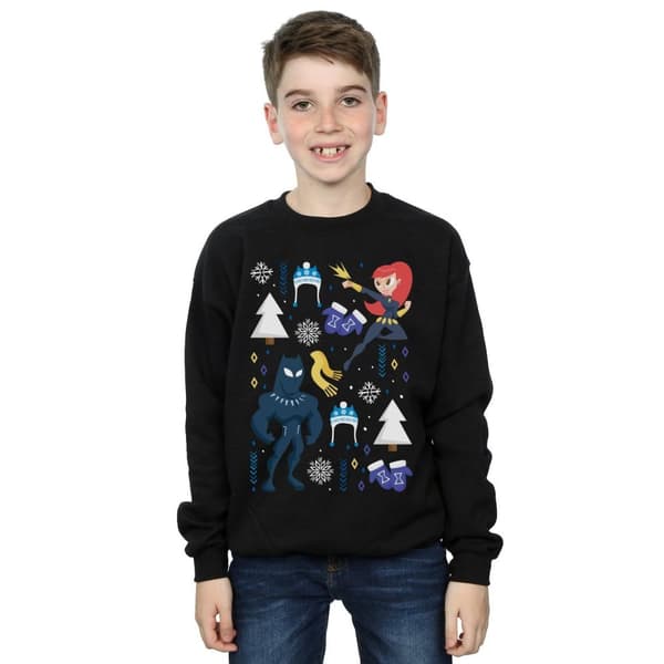Marvel Boys Black Panther And Black Widow Christmas Day Sweatshirt