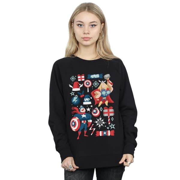 Marvel Womens/Ladies Thor And Captain America Christmas Day Sweatshirt