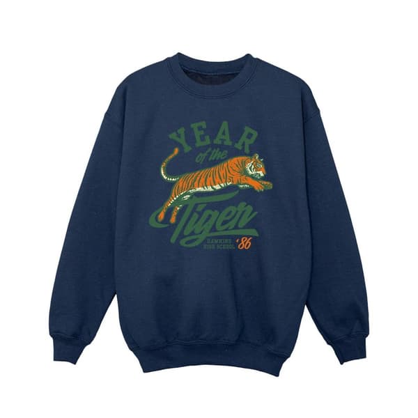 Netflix Girls Stranger Things Hawkins Year of The Tiger 86 Sweatshirt Navy Blue 9-11 Years