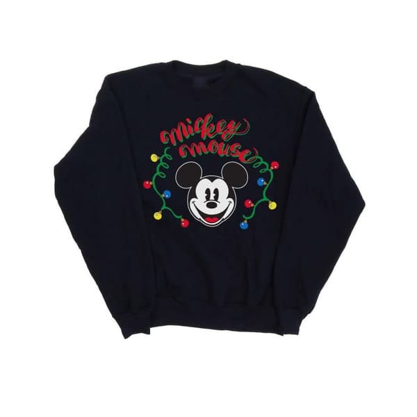 Disney Mens Mickey Mouse Christmas Light Bulbs Sweatshirt