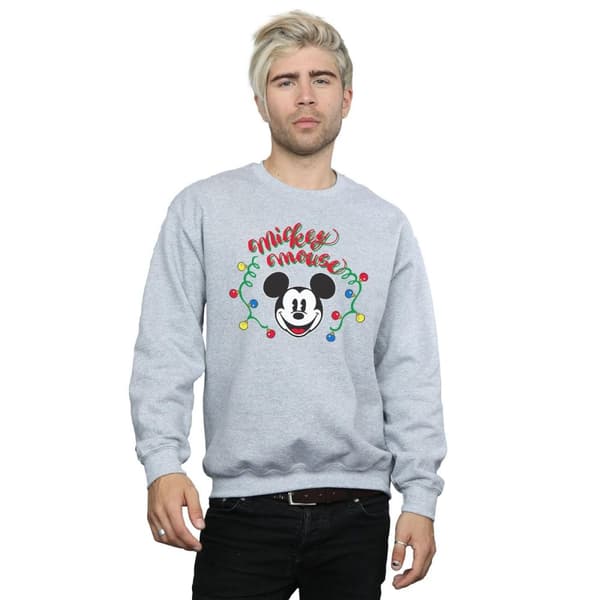 Disney Mens Mickey Mouse Christmas Light Bulbs Sweatshirt
