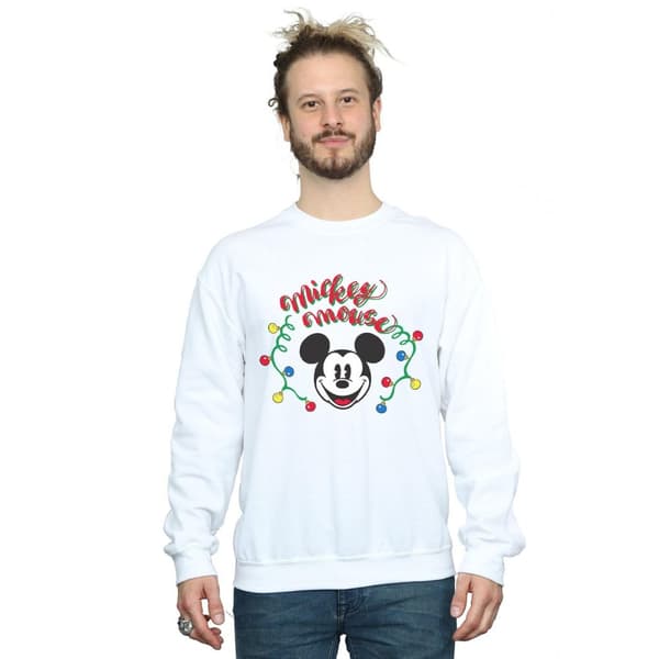 Disney Mens Mickey Mouse Christmas Light Bulbs Sweatshirt