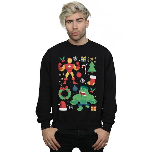 Marvel Mens Iron Man And Hulk Christmas Day Sweatshirt