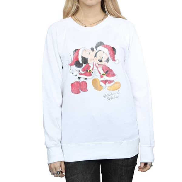 Disney Womens/Ladies Mickey And Minnie Christmas Kiss Sweatshirt