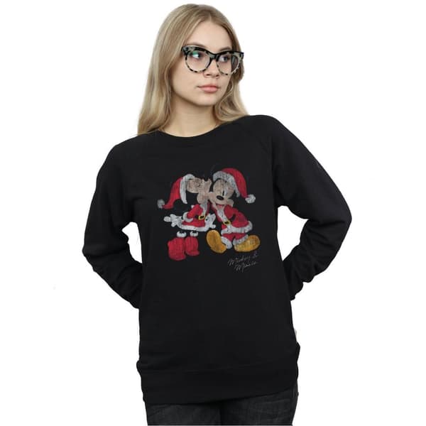 Disney Womens/Ladies Mickey And Minnie Christmas Kiss Sweatshirt