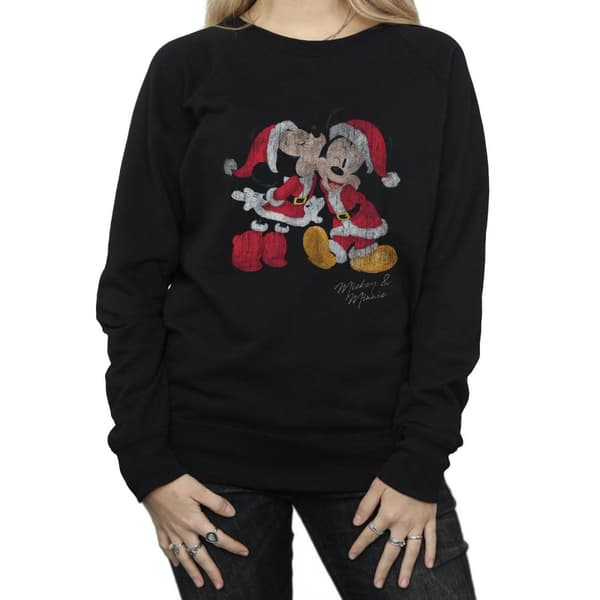 Disney Womens/Ladies Mickey And Minnie Christmas Kiss Sweatshirt