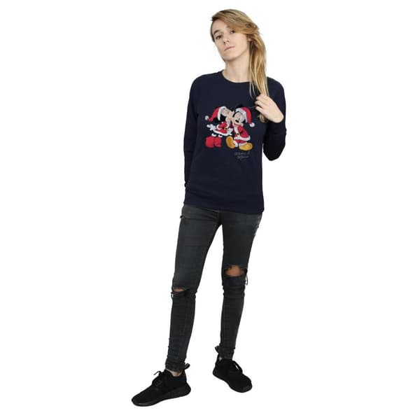 Disney Womens/Ladies Mickey And Minnie Christmas Kiss Sweatshirt