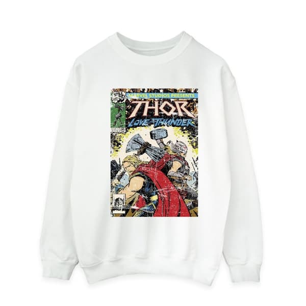 Marvel Mens Thor Love And Thunder Vintage Poster Sweatshirt White L
