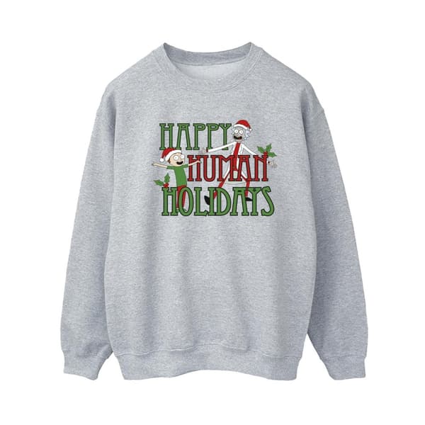 Rick And Morty Sweatshirt med texten "Happy Human Holidays" för kvinnor/damer