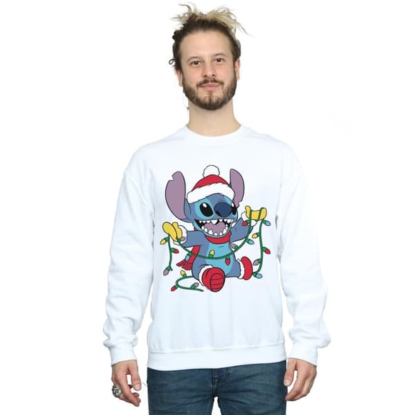 Disney Mens Lilo And Stitch Christmas Lights Sweatshirt
