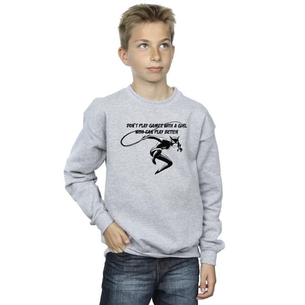 DC Comics Boys Catwoman Don´t Play Games Sweatshirt Sports Grey 7-8 Years