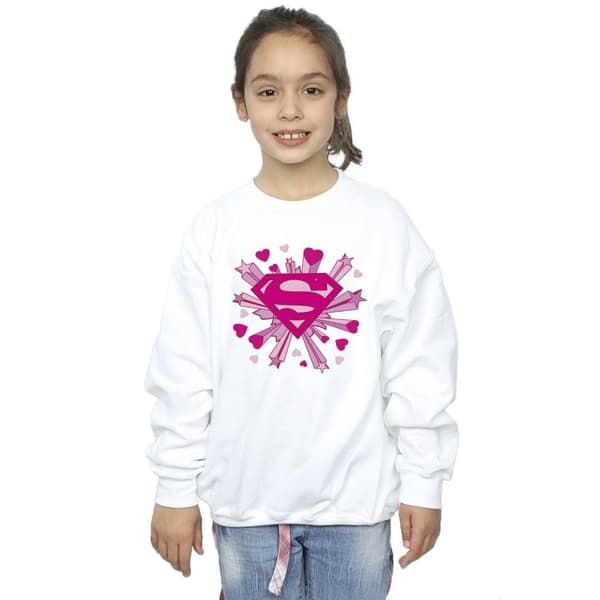 DC Comics Girls Superman Pink Hearts And Stars Logo Sweatshirt