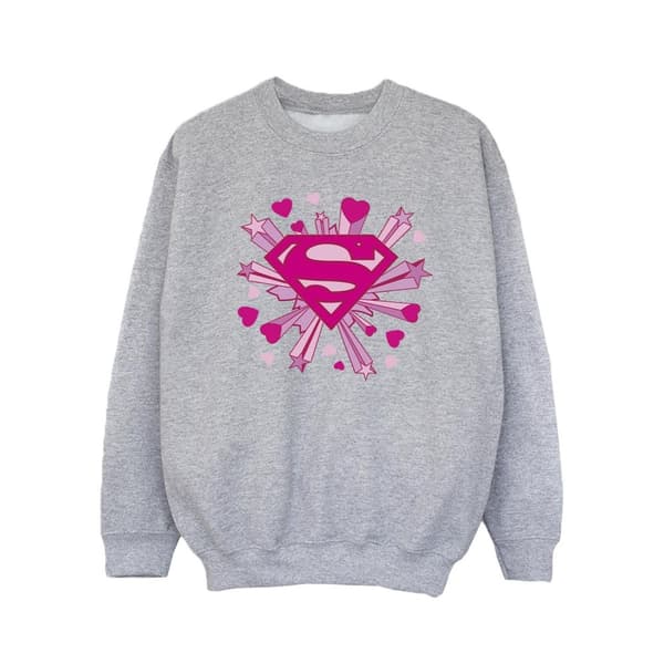 DC Comics Girls Superman Pink Hearts And Stars Logo Sweatshirt