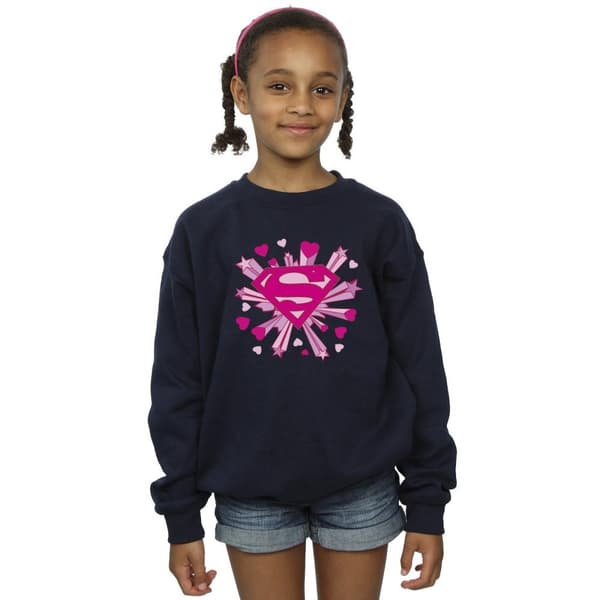 DC Comics Girls Superman Pink Hearts And Stars Logo Sweatshirt