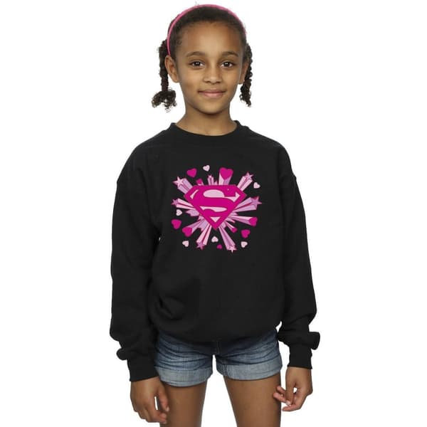 DC Comics Girls Superman Pink Hearts And Stars Logo Sweatshirt