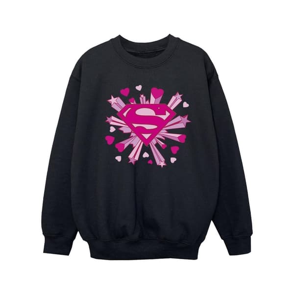 DC Comics Girls Superman Pink Hearts And Stars Logo Sweatshirt