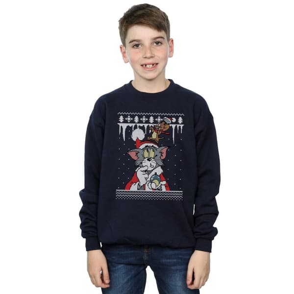 Tom And Jerry Boys Christmas Fair Isle Sweatshirt