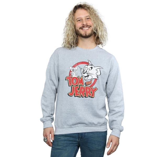 Tom And Jerry Mens Distressed Logo Sweatshirt