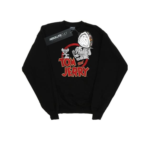 Tom And Jerry Mens Distressed Logo Sweatshirt Black 5XL