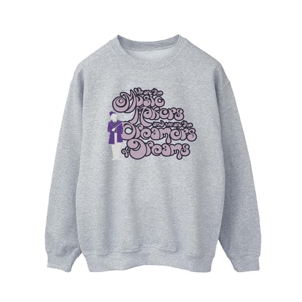 Willy Wonka Mens Dreamers Text Sweatshirt Sports Grey S
