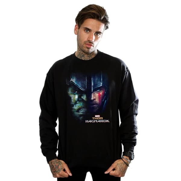 Marvel Mens Thor Ragnarok Hulk Split Face Sweatshirt