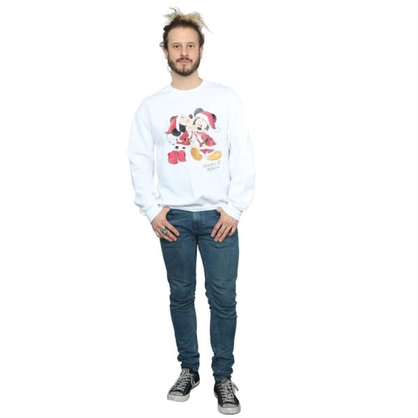 Disney Mens Mickey And Minnie Christmas Kiss Sweatshirt
