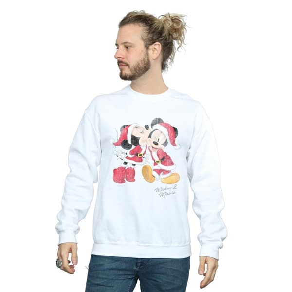 Disney Mens Mickey And Minnie Christmas Kiss Sweatshirt