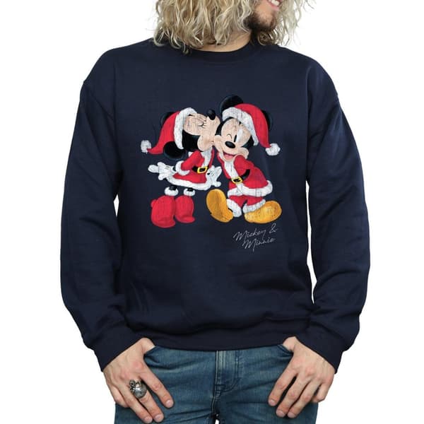 Disney Mens Mickey And Minnie Christmas Kiss Sweatshirt