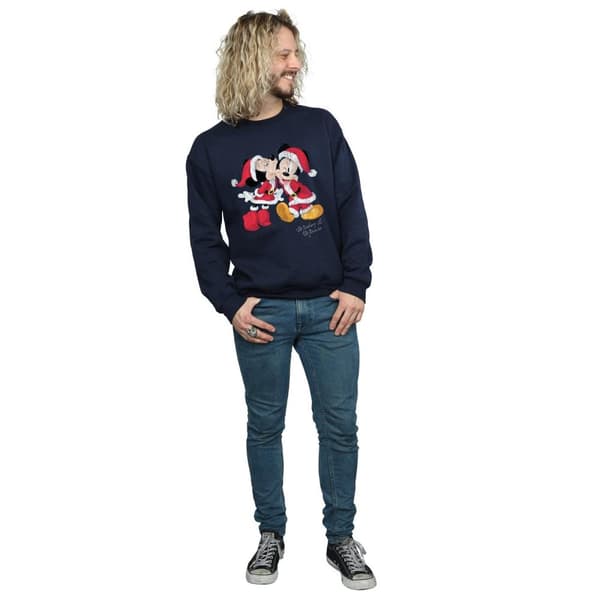 Disney Mens Mickey And Minnie Christmas Kiss Sweatshirt