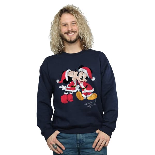 Disney Mens Mickey And Minnie Christmas Kiss Sweatshirt