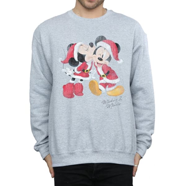 Disney Mens Mickey And Minnie Christmas Kiss Sweatshirt