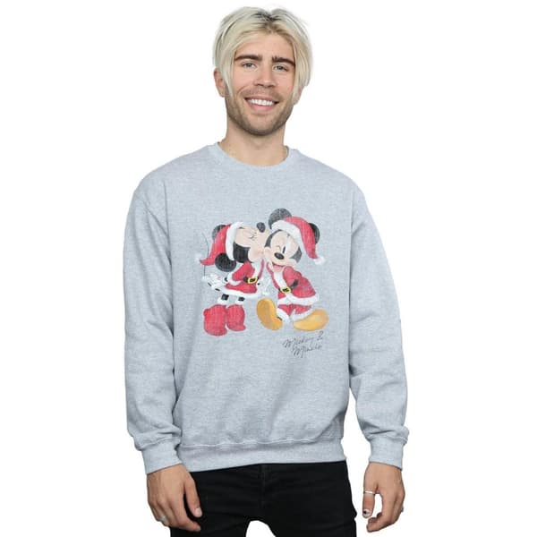 Disney Mens Mickey And Minnie Christmas Kiss Sweatshirt