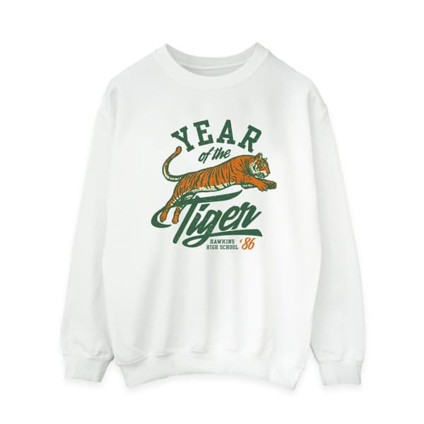 Netflix Dam/Tjej Stranger Things Hawkins Year of the Tiger 86 Sweatshirt White XXL