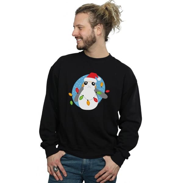 Star Wars Mens The Last Jedi Porg Christmas Lights Sweatshirt
