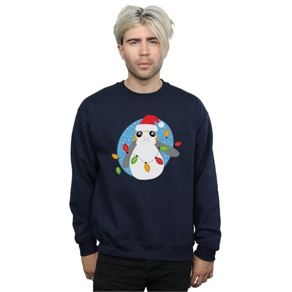 Star Wars Mens The Last Jedi Porg Christmas Lights Sweatshirt