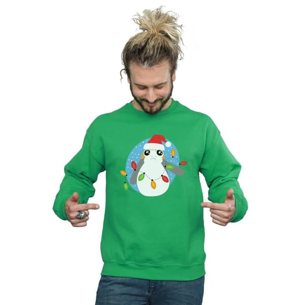 Star Wars Mens The Last Jedi Porg Christmas Lights Sweatshirt