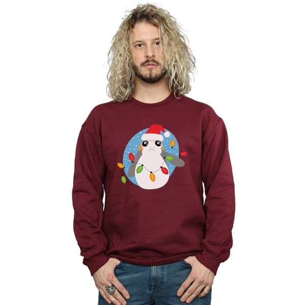 Star Wars Mens The Last Jedi Porg Christmas Lights Sweatshirt
