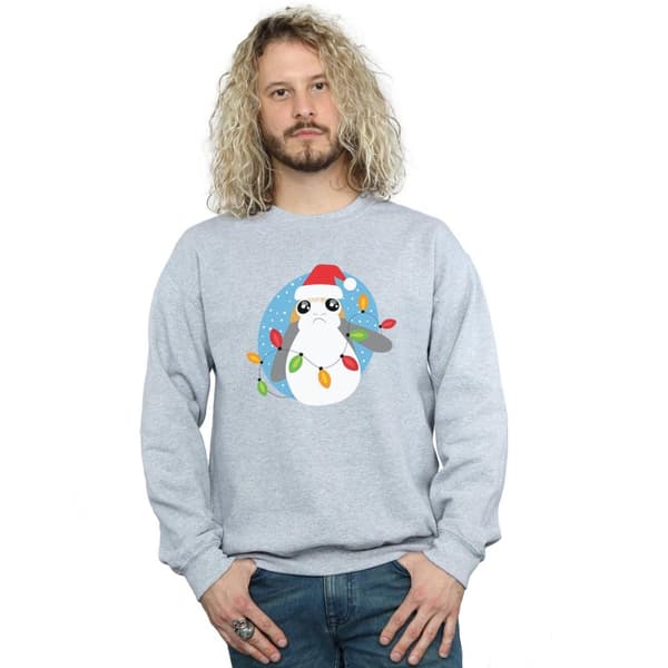Star Wars Mens The Last Jedi Porg Christmas Lights Sweatshirt